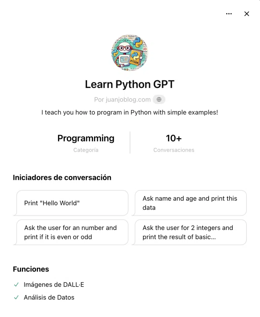 He creado un custom GPT con Open AI que te enseña a programar en Python